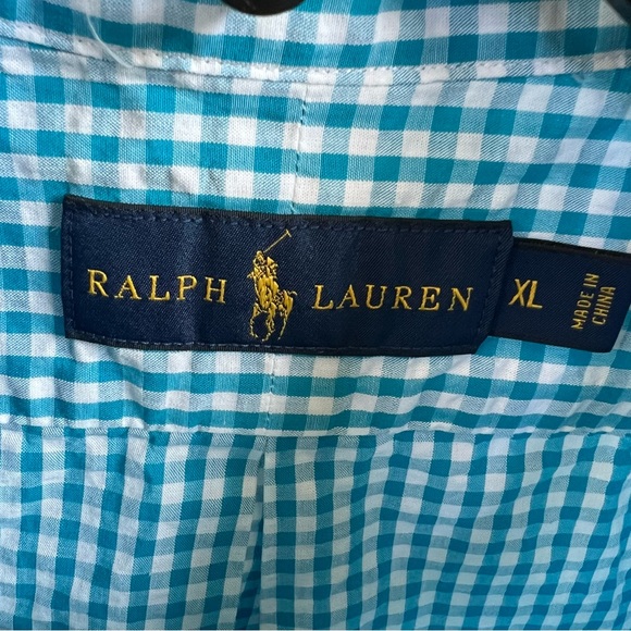 Ralph Lauren Blue Label Turquoise Blue & White Gingham Short Sleeve Button Up XL - Picture 4 of 5